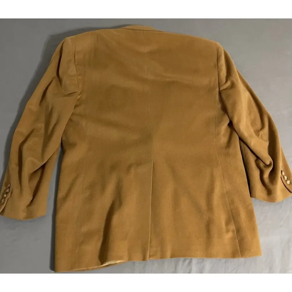 Vtg Bill Blass 100% Cashmere Blazer Sport Coat Jacket 42R Camel Tan Gold Mens